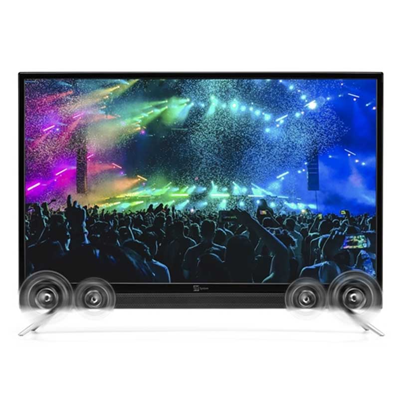 Telesystem Palco SMART-TV med Soundbar Produktbild ståendes i svart färg och bra ljud.